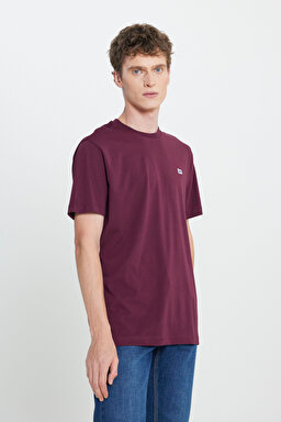 Regular Fit Normal Kesim Bisiklet Yaka %100 Pamuk Bordo Tişört - Wine-L60UFQ810 (görsel 2)
