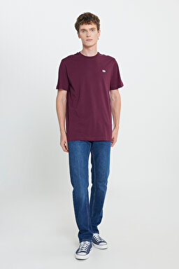 Regular Fit Normal Kesim Bisiklet Yaka %100 Pamuk Bordo Tişört - Wine-L60UFQ810 (görsel 3)