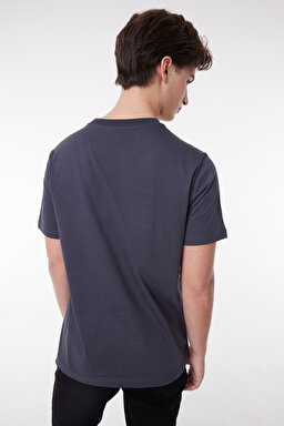 Regular Fit Normal Kesim Sıfır Yaka %100 Pamuk Logolu Tişört - Black-L60UFQON (görsel 5)