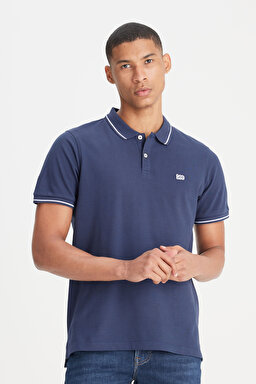 Slim Fit Dar Kesim Polo Yaka %100 Pamuk Tişört - Navy-L61ARL35