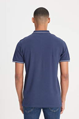 Slim Fit Dar Kesim Polo Yaka %100 Pamuk Tişört - Navy-L61ARL35 (görsel 5)