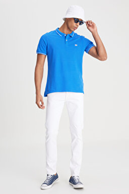 Regular Fit Normal Kesim %100 Pamuk Polo Yaka Mavi Tişört - Ferris-L61ARLA13 (görsel 4)