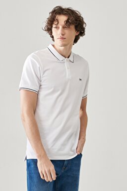 Slim Fit Dar Kesim Polo Yaka %100 Pamuk Tişört - Bright White-L61ARLLJ