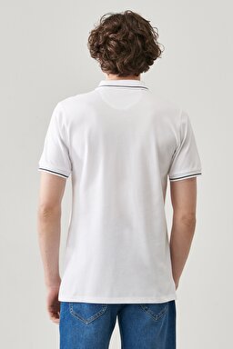 Slim Fit Dar Kesim Polo Yaka %100 Pamuk Tişört - Bright White-L61ARLLJ (görsel 5)