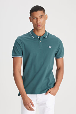 Regular Fit Normal Kesim Polo Yaka %100 Pamuk Yeşil Tişört - Evergreen-L61ARLOT (görsel 2)