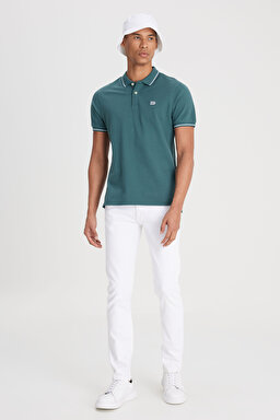 Regular Fit Normal Kesim Polo Yaka %100 Pamuk Yeşil Tişört - Evergreen-L61ARLOT (görsel 4)
