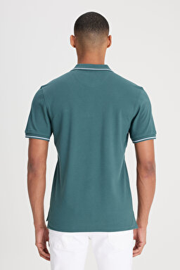 Regular Fit Normal Kesim Polo Yaka %100 Pamuk Yeşil Tişört - Evergreen-L61ARLOT (görsel 6)