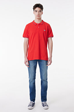 Slim Fit Dar Kesim Polo Yaka %100 Pamuk Tişört - Washed Red-L61ARLQM