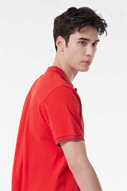 Slim Fit Dar Kesim Polo Yaka %100 Pamuk Tişört - Washed Red-L61ARLQM (görsel 3)