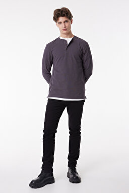 Regular Fit Normal Kesim %100 Pamuk Bisiklet Yaka Gri Tişört - Gray-L61RNB035 (görsel 2)