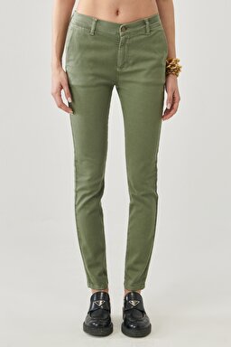 Scarlett Skinny Fit Dar Kesim Yüksek Bel Haki Esnek Pantolon - Khaki-L626010801 (görsel 4)