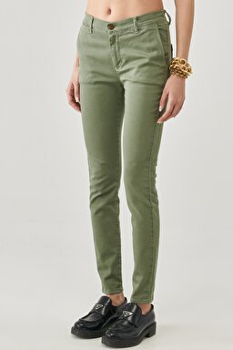 Scarlett Skinny Fit Dar Kesim Yüksek Bel Haki Esnek Pantolon - Khaki-L626010801 (görsel 5)