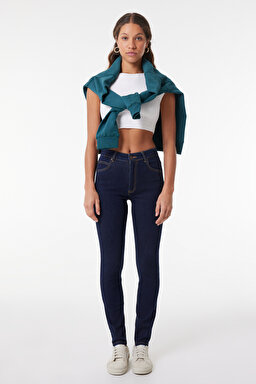 Scarlett High Rise Skinny Fit Dar Kesim Yüksek Bel Lacivert Esnek Jean Kot Pantolon - Rinse-L62602336 (görsel 2)