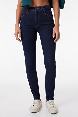 Scarlett High Rise Skinny Fit Dar Kesim Yüksek Bel Lacivert Esnek Jean Kot Pantolon - Rinse-L62602336 (görsel 3)