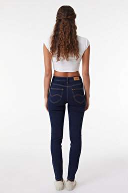 Scarlett High Rise Skinny Fit Dar Kesim Yüksek Bel Lacivert Esnek Jean Kot Pantolon - Rinse-L62602336 (görsel 4)