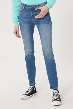 Scarlett High Skinny Fit Denim Esnek Jean Kot Pantolon - Mid Blue-L626QDTO (görsel 4)