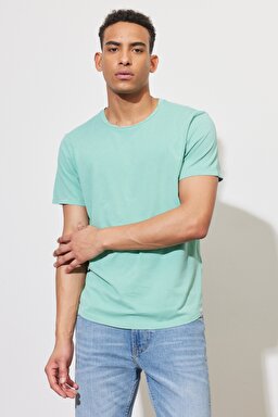 Regular Fit Normal Kesim %100 Pamuk Bisiklet Yaka Yeşil Tişört - Dusty Jade-L62JCK41
