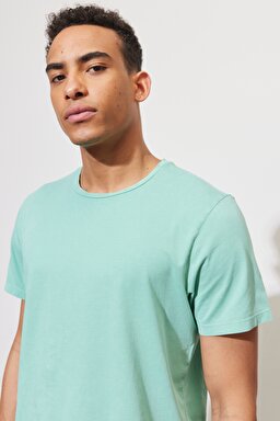 Regular Fit Normal Kesim %100 Pamuk Bisiklet Yaka Yeşil Tişört - Dusty Jade-L62JCK41 (görsel 3)