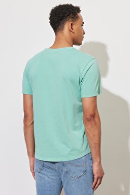 Regular Fit Normal Kesim %100 Pamuk Bisiklet Yaka Yeşil Tişört - Dusty Jade-L62JCK41 (görsel 5)