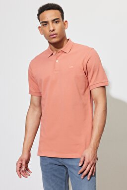 Regular Fit Normal Kesim %100 Pamuk Polo Yaka Somon Tişört - Rust-L65CQSUK