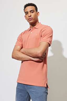 Regular Fit Normal Kesim %100 Pamuk Polo Yaka Somon Tişört - Rust-L65CQSUK (görsel 2)