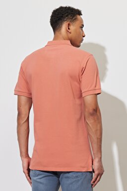 Regular Fit Normal Kesim %100 Pamuk Polo Yaka Somon Tişört - Rust-L65CQSUK (görsel 5)