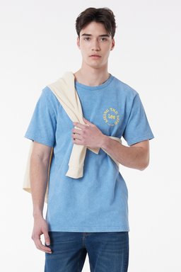 Regular Fit %100 Pamuk Bisiklet Yaka Kısa Kollu Tişört - Indigo-L65NPXDK