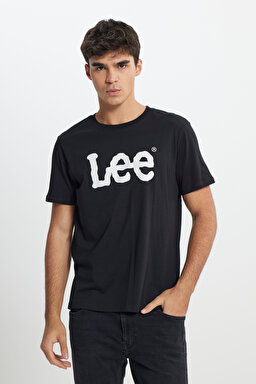 Regular Fit Normal Kesim Sıfır Yaka %100 Pamuk Logolu Tişört - Black-L65QAI01