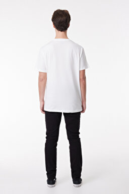 Regular Fit Normal Kesim Sıfır Yaka %100 Pamuk Logolu Tişört - White-L65QAI12 (görsel 5)