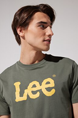 Regular Fit Normal Kesim Sıfır Yaka %100 Pamuk Logolu Tişört - Khaki-L65QAI801 (görsel 3)