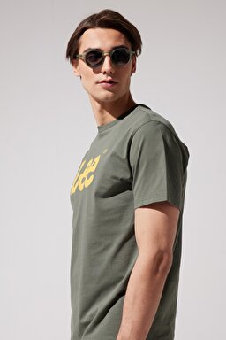 Regular Fit Normal Kesim Sıfır Yaka %100 Pamuk Logolu Tişört - Khaki-L65QAI801 (görsel 4)