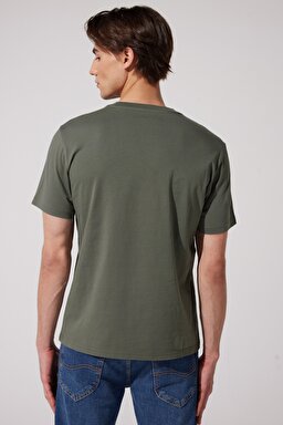 Regular Fit Normal Kesim Sıfır Yaka %100 Pamuk Logolu Tişört - Khaki-L65QAI801 (görsel 6)