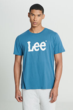 Regular Fit Normal Kesim Sıfır Yaka %100 Pamuk Logolu Tişört - Blue-L65QAIQO (görsel 5)