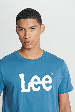 Regular Fit Normal Kesim Sıfır Yaka %100 Pamuk Logolu Tişört - Blue-L65QAIQO (görsel 8)