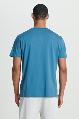 Regular Fit Normal Kesim Sıfır Yaka %100 Pamuk Logolu Tişört - Blue-L65QAIQO (görsel 9)