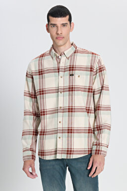 Relaxed Fit Geniş Kesim %100 Pamuk Ekru Gömlek Ceket - Ecru-L66I6720543