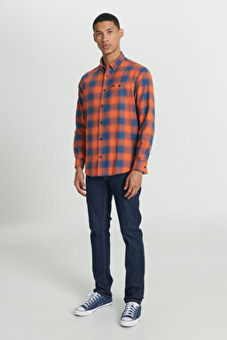 Regular Fit Normal Kesim %100 Pamuk Uzun Kollu Gömlek - Orange-L66IMLBH (görsel 3)