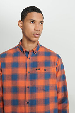 Regular Fit Normal Kesim %100 Pamuk Uzun Kollu Gömlek - Orange-L66IMLBH (görsel 4)