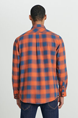 Regular Fit Normal Kesim %100 Pamuk Uzun Kollu Gömlek - Orange-L66IMLBH (görsel 5)