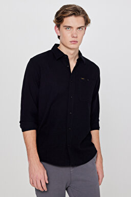Relaxed Fit Geniş Kesim %100 Pamuk Beyaz Gömlek - Black-L66N205295001