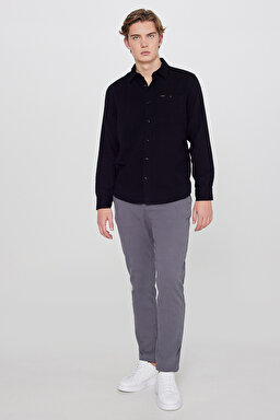 Relaxed Fit Geniş Kesim %100 Pamuk Beyaz Gömlek - Black-L66N205295001 (görsel 3)