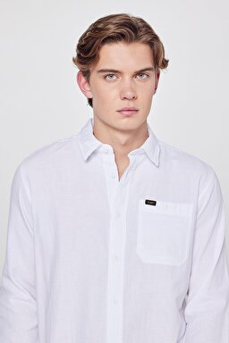 Relaxed Fit Geniş Kesim %100 Pamuk Beyaz Gömlek - White-L66N205295100 (görsel 4)