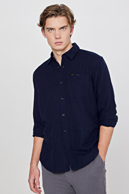 Relaxed Fit Geniş Kesim %100 Pamuk Beyaz Gömlek - Navy-L66N205295410