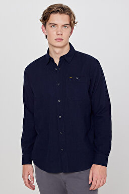 Relaxed Fit Geniş Kesim %100 Pamuk Beyaz Gömlek - Navy-L66N205295410 (görsel 2)