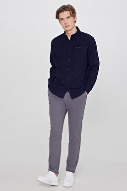Relaxed Fit Geniş Kesim %100 Pamuk Beyaz Gömlek - Navy-L66N205295410 (görsel 3)