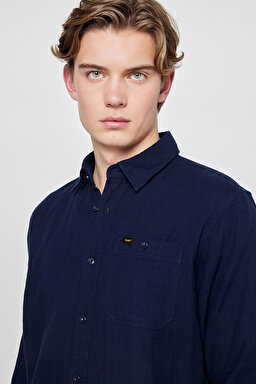 Relaxed Fit Geniş Kesim %100 Pamuk Beyaz Gömlek - Navy-L66N205295410 (görsel 4)