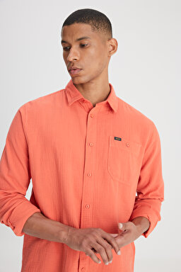 Relaxed Fit Geniş Kesim %100 Pamuk Turuncu Gömlek - Poppy-L66N205295B50 (görsel 4)