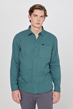 Relaxed Fit Geniş Kesim %100 Pamuk Yeşil Gömlek - Evergreen-L66N205295OT