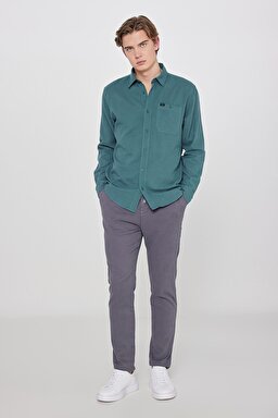 Relaxed Fit Geniş Kesim %100 Pamuk Yeşil Gömlek - Evergreen-L66N205295OT (görsel 3)