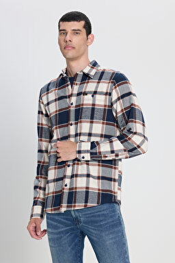 Regular Fit Normal Kesim %100 Pamuk Ekoseli Gömlek Ceket - Blue-L66N5805617 (görsel 2)